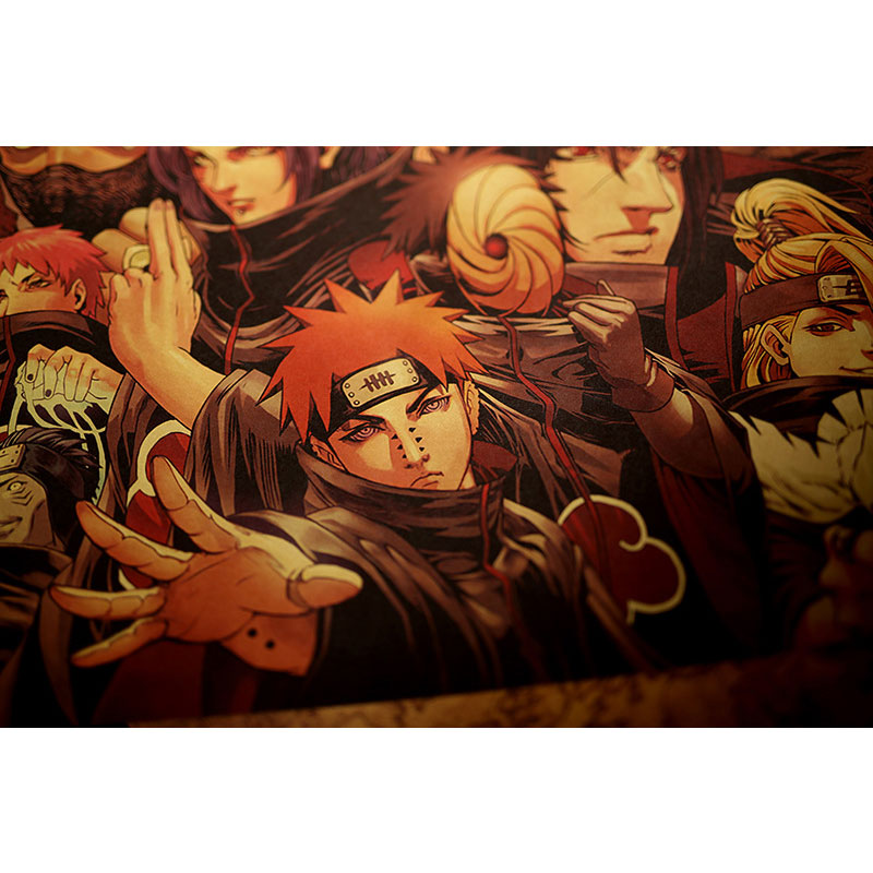 Ninja Akatsuki Kishimoto Masashi Anime Character Kraft Paper Retro Poster HD Prints Home Decor Painting Wall Stickers  51x35.5cm 3