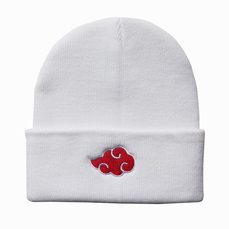 ECOBROS 2021 Beanies Women Autumn Winter Warm Hat Anime Akatsuki Cosplay Red Cloud Embroidery Caps For Men Knitted Bonnet Unisex 4