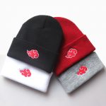 ECOBROS 2021 Beanies Women Autumn Winter Warm Hat Anime Akatsuki Cosplay Red Cloud Embroidery Caps For Men Knitted Bonnet Unisex 1