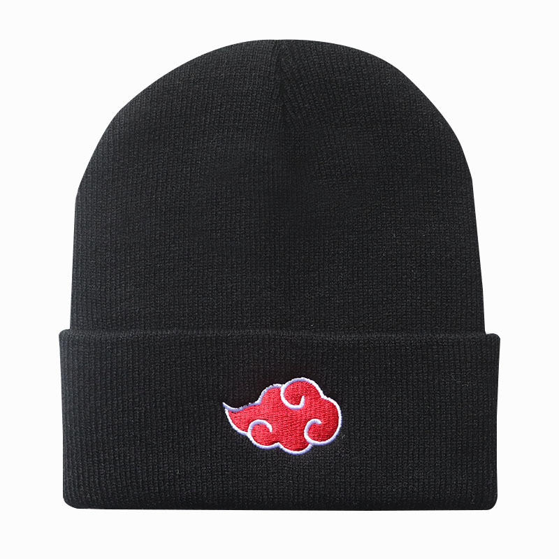 ECOBROS 2021 Beanies Women Autumn Winter Warm Hat Anime Akatsuki Cosplay Red Cloud Embroidery Caps For Men Knitted Bonnet Unisex 2
