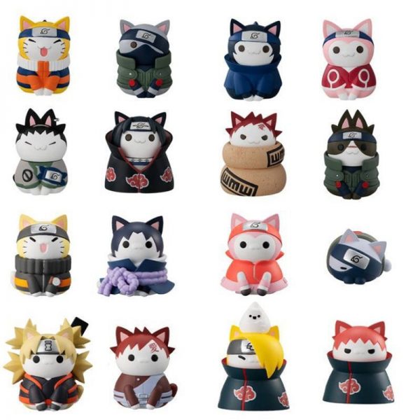 8PCS/Set Naruto Anime Figures Q Version 3/6CM Kawaii Collocation PVC Model Doll Kitten Sasuke Home Desk Decor Toys for Kids Gift 1